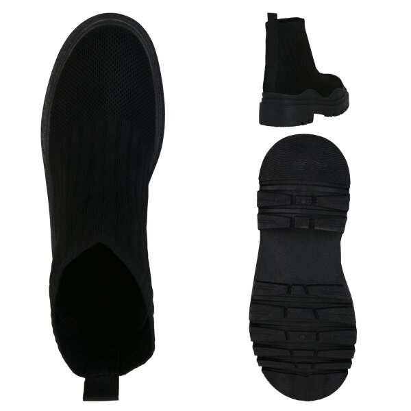 Stiefelparadies Damen Plateau Boots In Schwarz