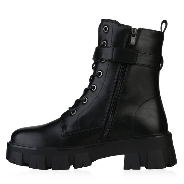 Stiefelparadies Damen Plateau Boots in Schwarz