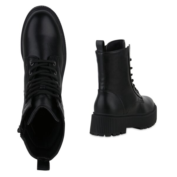 Stiefelparadies Damen Plateau Boots In Schwarz