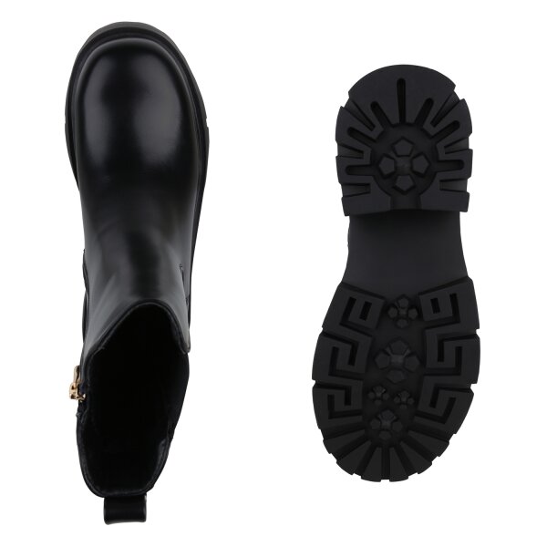 Stiefelparadies Damen Plateau Boots In Schwarz