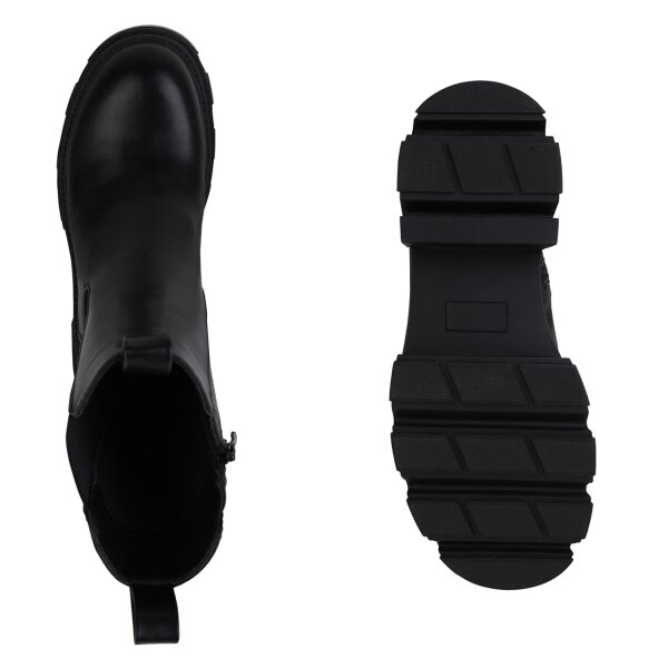 Stiefelparadies Damen Plateau Boots In Schwarz