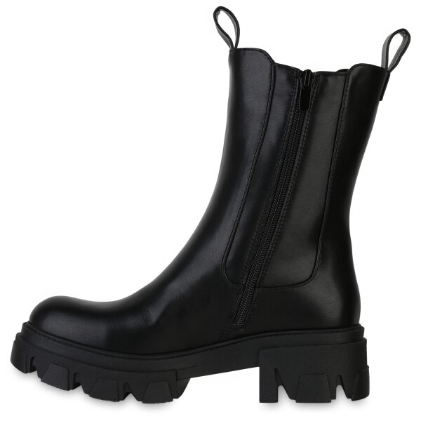 Stiefelparadies Damen Plateau Boots in Schwarz