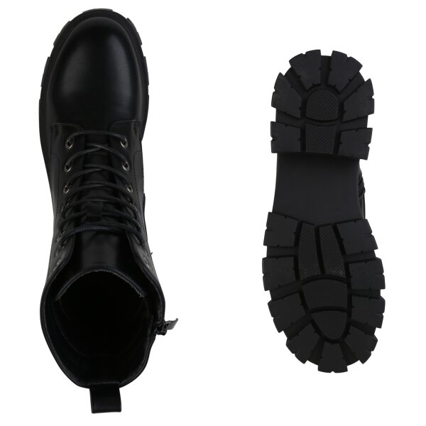 Stiefelparadies Damen Plateau Boots In Schwarz