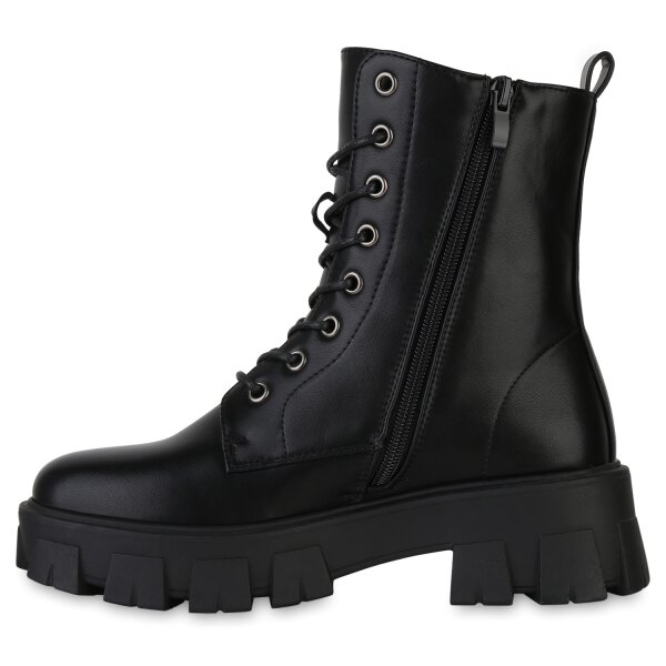 Stiefelparadies Damen Plateau Boots in Schwarz