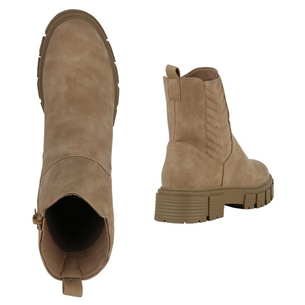 Stiefelparadies Damen Plateau Boots In Tan