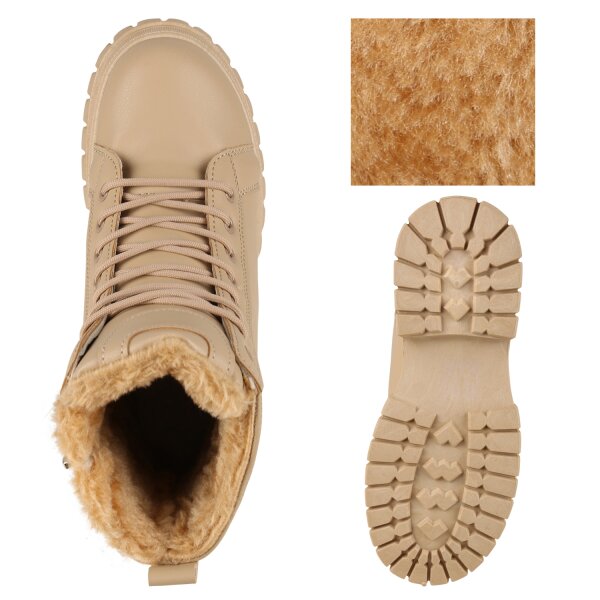 Stiefelparadies Damen Plateau Boots In Tan