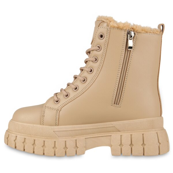 Stiefelparadies Damen Plateau Boots in Tan