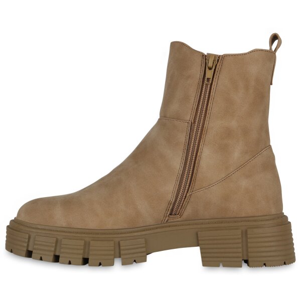 Stiefelparadies Damen Plateau Boots in Tan