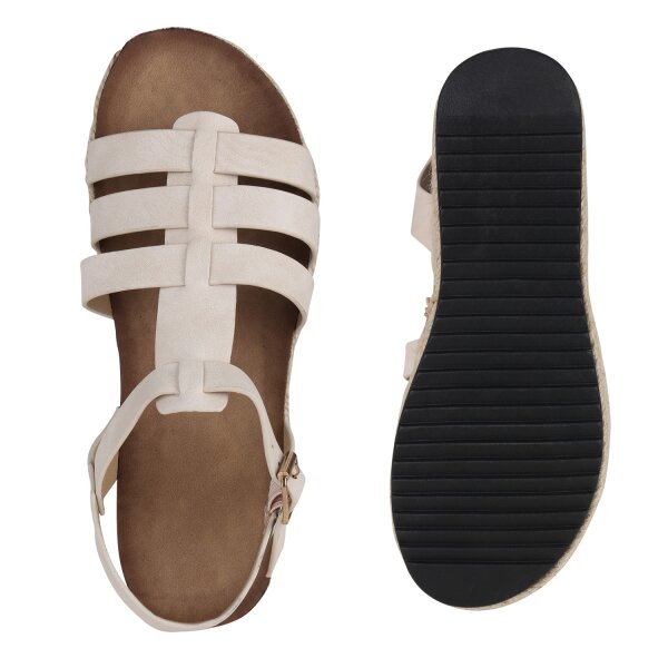 Stiefelparadies Damen Plateau Sandaletten In Beige