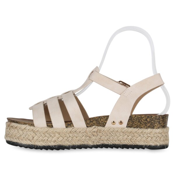 Stiefelparadies Damen Plateau Sandaletten in Beige