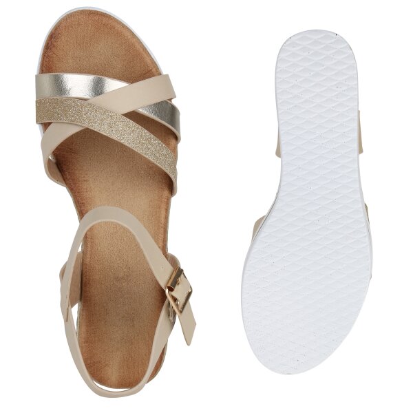 Stiefelparadies Damen Plateau Sandaletten In Beige