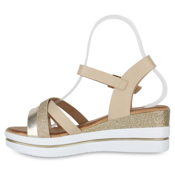 Stiefelparadies Damen Plateau Sandaletten in Beige