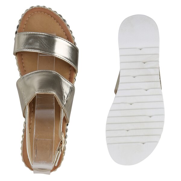 Stiefelparadies Damen Plateau Sandaletten In Gold