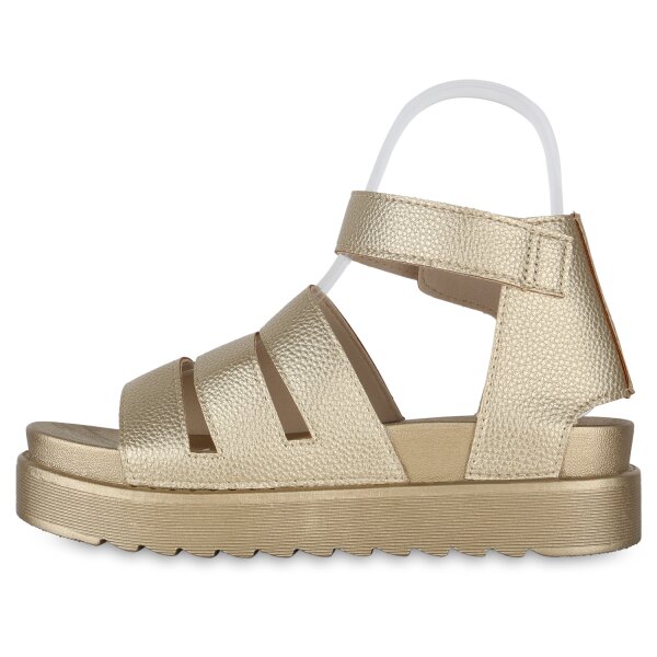 Stiefelparadies Damen Plateau Sandaletten in Gold