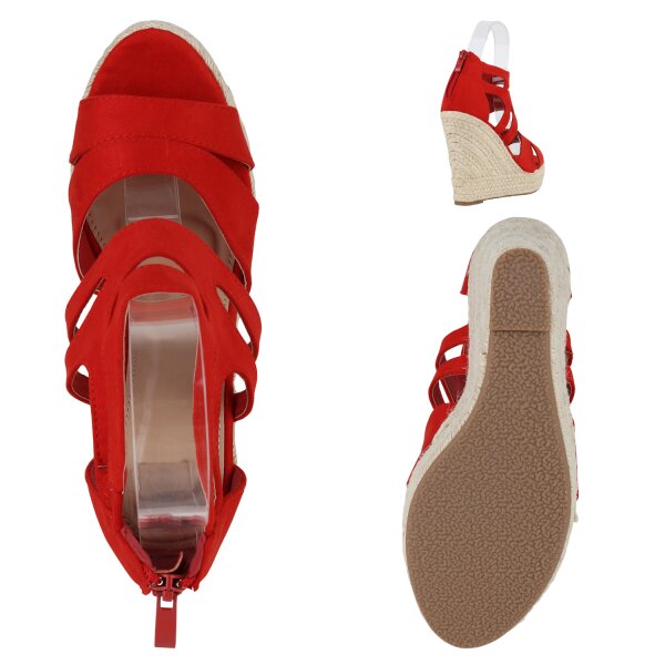 Stiefelparadies Damen Plateau Sandaletten In Rot