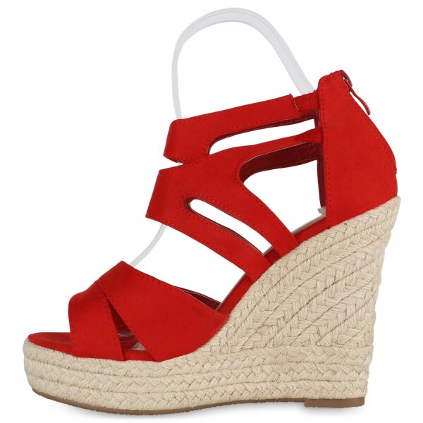 Stiefelparadies Damen Plateau Sandaletten in Rot