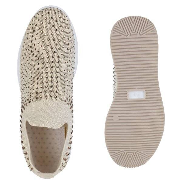 Stiefelparadies Damen Plateau Sneaker In Beige