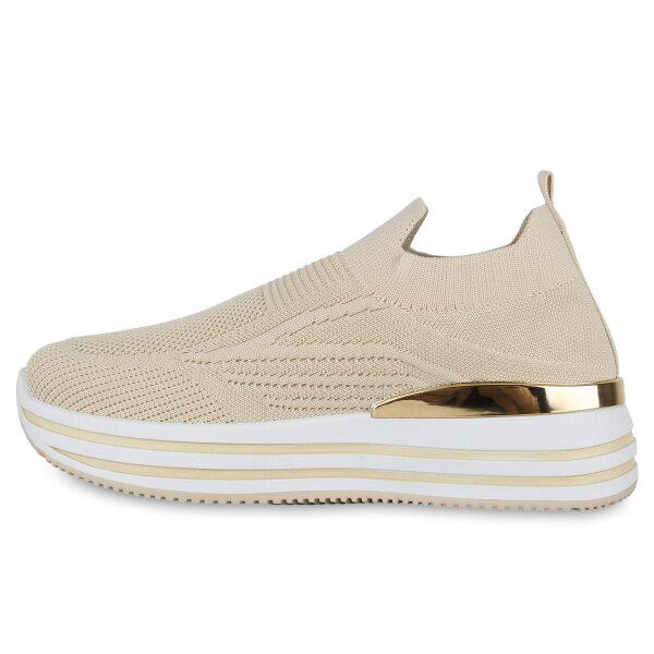 Stiefelparadies Damen Plateau Sneaker in Beige