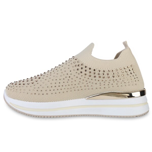 Stiefelparadies Damen Plateau Sneaker in Beige