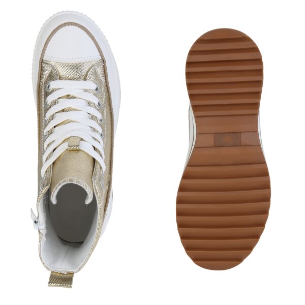 Stiefelparadies Damen Plateau Sneaker In Gold