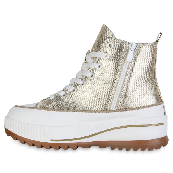 Stiefelparadies Damen Plateau Sneaker in Gold