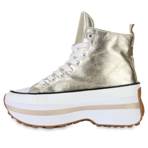 Stiefelparadies Damen Plateau Sneaker in Gold