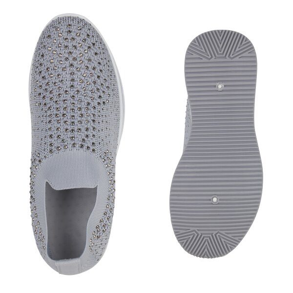 Stiefelparadies Damen Plateau Sneaker In Grau