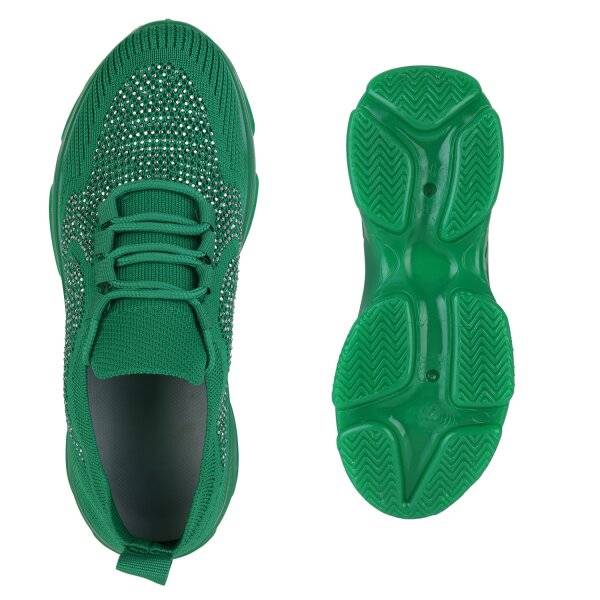 Stiefelparadies Damen Plateau Sneaker In Grün