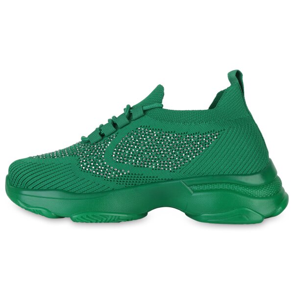 Stiefelparadies Damen Plateau Sneaker in Grün