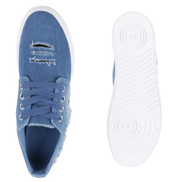 Stiefelparadies Damen Plateau Sneaker In Hellblau
