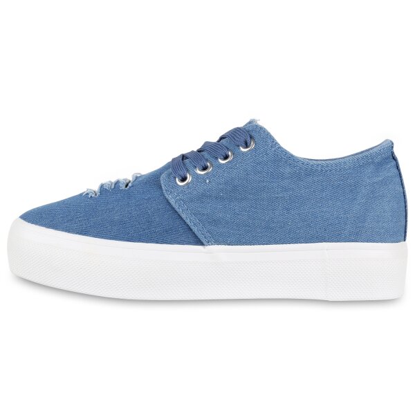 Stiefelparadies Damen Plateau Sneaker in Hellblau