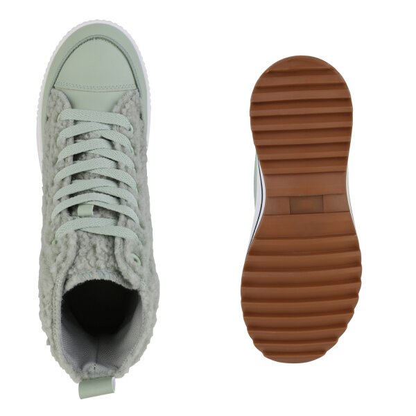Stiefelparadies Damen Plateau Sneaker In Hellgrün
