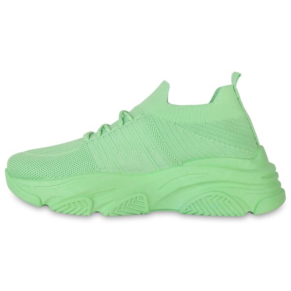 Stiefelparadies Damen Plateau Sneaker in Hellgrün