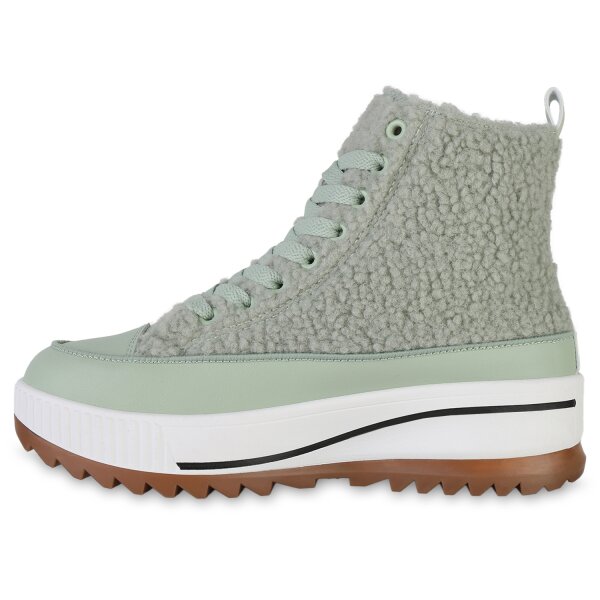 Stiefelparadies Damen Plateau Sneaker in Hellgrün