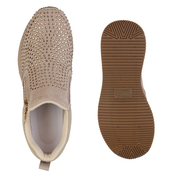 Stiefelparadies Damen Plateau Sneaker In Khaki