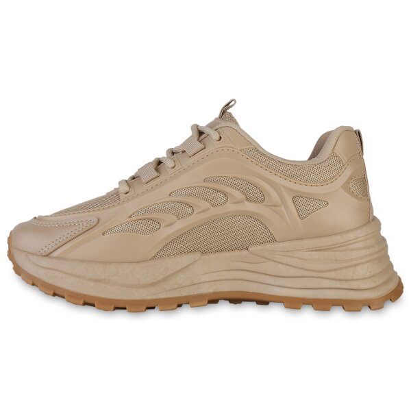 Stiefelparadies Damen Plateau Sneaker in Khaki