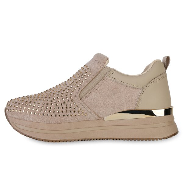 Stiefelparadies Damen Plateau Sneaker in Khaki