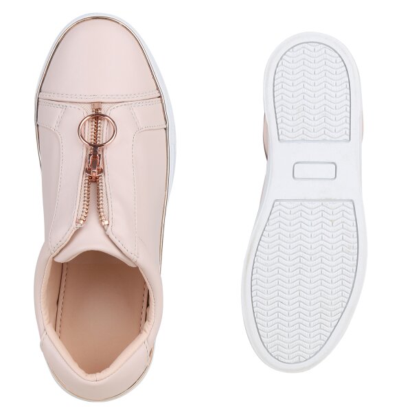 Stiefelparadies Damen Plateau Sneaker In Rosa