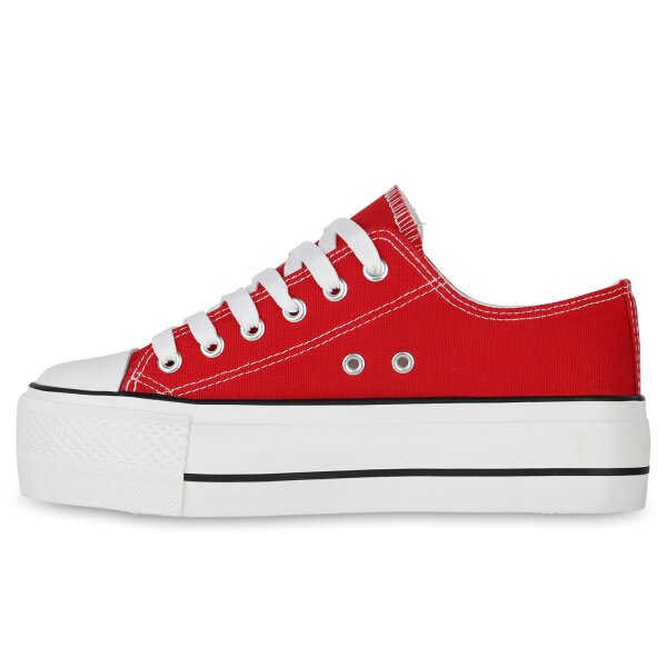 Stiefelparadies Damen Plateau Sneaker in Rot