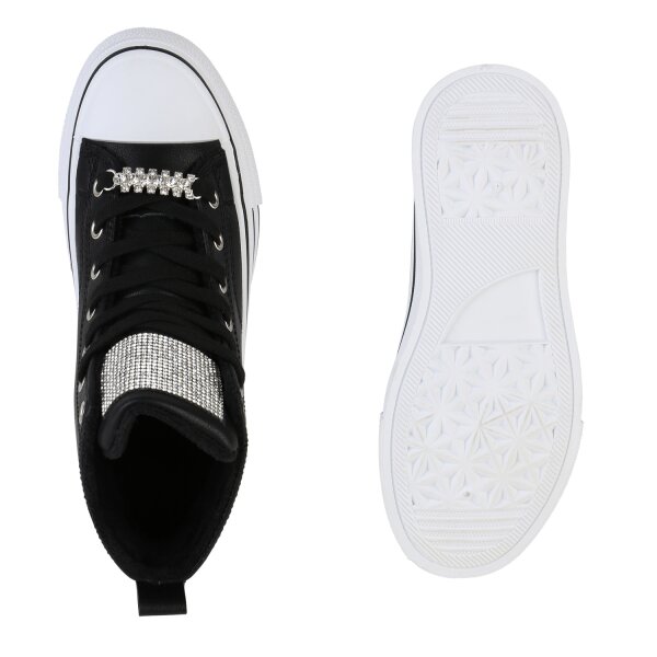 Stiefelparadies Damen Plateau Sneaker In Schwarz