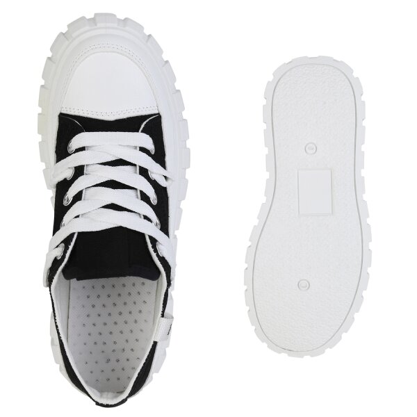 Stiefelparadies Damen Plateau Sneaker In Schwarz