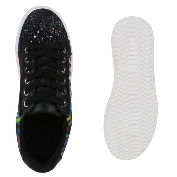 Stiefelparadies Damen Plateau Sneaker In Schwarz