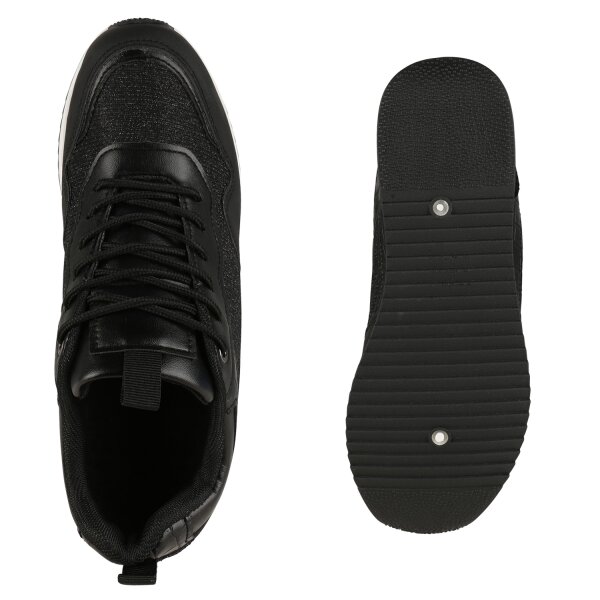 Stiefelparadies Damen Plateau Sneaker In Schwarz