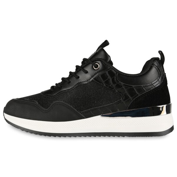 Stiefelparadies Damen Plateau Sneaker in Schwarz