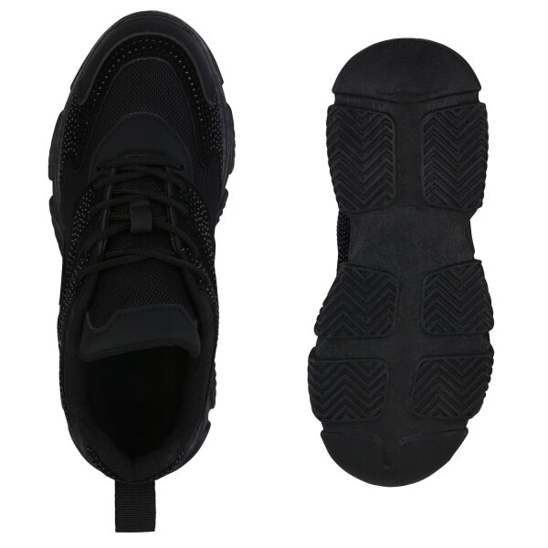 Stiefelparadies Damen Plateau Sneaker In Schwarz