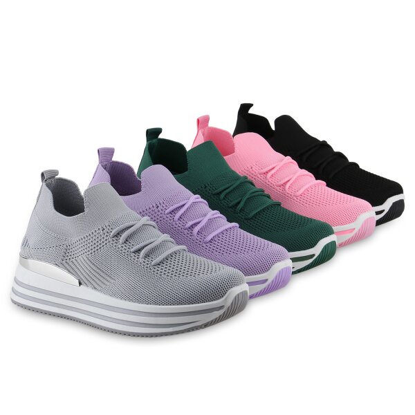 Stiefelparadies Damen Plateau Sneaker In Schwarz