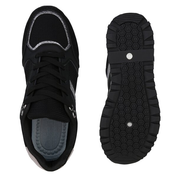 Stiefelparadies Damen Plateau Sneaker In Schwarz