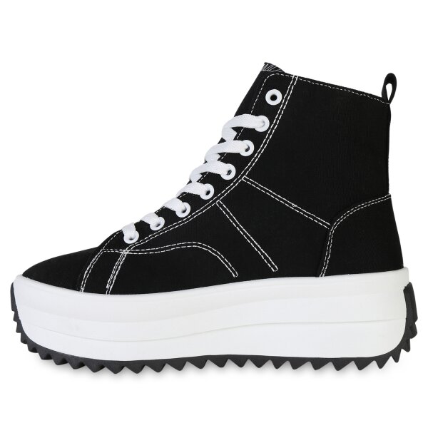 Stiefelparadies Damen Plateau Sneaker in Schwarz