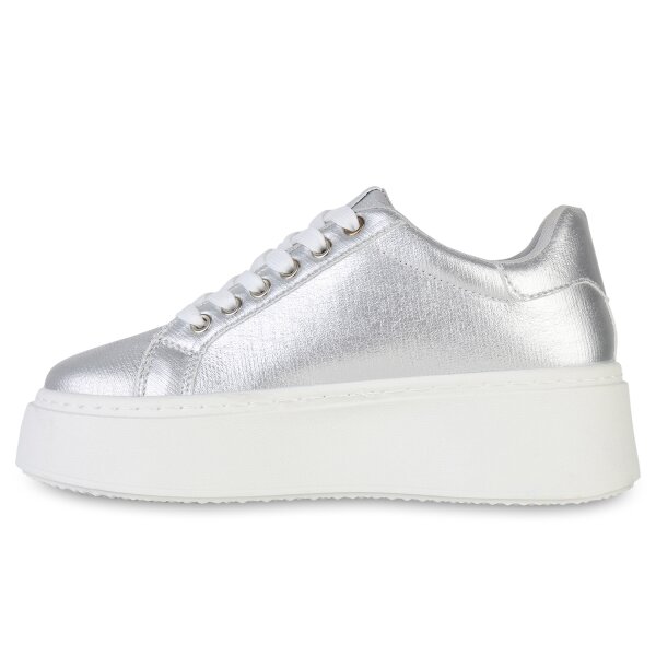 Stiefelparadies Damen Plateau Sneaker in Silber