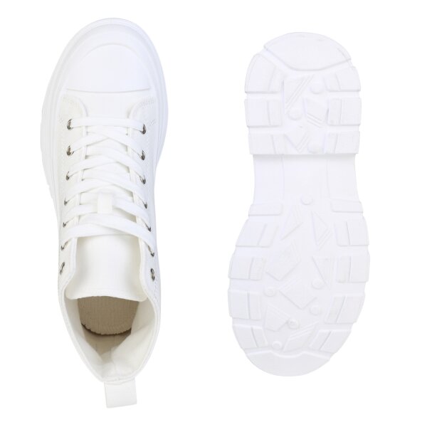 Stiefelparadies Damen Plateau Sneaker In Weiss